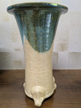 3鉢セット 色変わり足付き蘭鉢 6寸2鉢（生子・灰緑）と縁足金