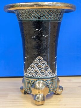 小さい陶器鉢3鉢セット 京楽焼錦鉢縁足金 青海波4寸×1・楽風